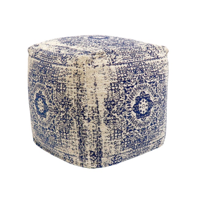 Pasargad Home Grandcanyon Jacquard Cotton Pouf, Navy For Sale In New York - Image 6 of 6