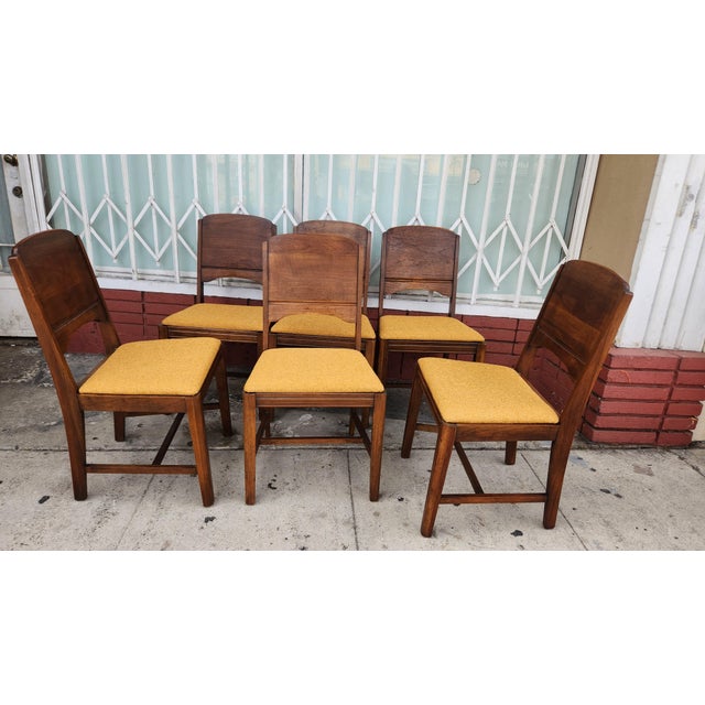 Mid-Century Modern Wood Dining Chairs With Yellow Upholstery For Sale - Image 9 of 12