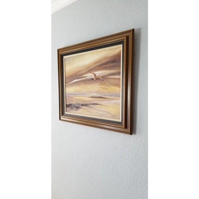 1974 Nancy Sunset Landscape W/ Flying Birds Abstract Painting For Sale - Image 4 of 11