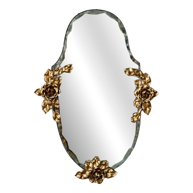 Louis XV Style Wall Mirror in Gilded Brass, 1950s For Sale
