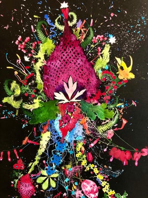 Martha Bloom, Milk Weed, Flowers Mixed Media Collage Monotype Floral Painting, 1985