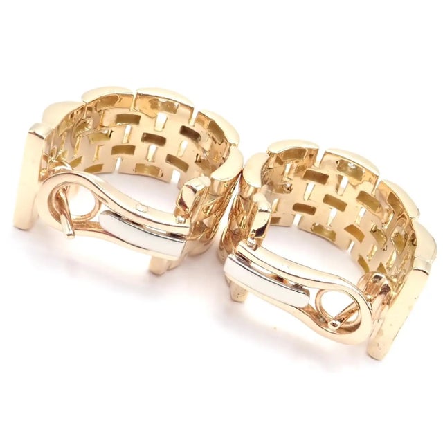 Cartier 1980s Pair of Cartier Maillon Panthere Diamond 5 Row Hoop Yellow Gold Earrings For Sale - Image 4 of 16