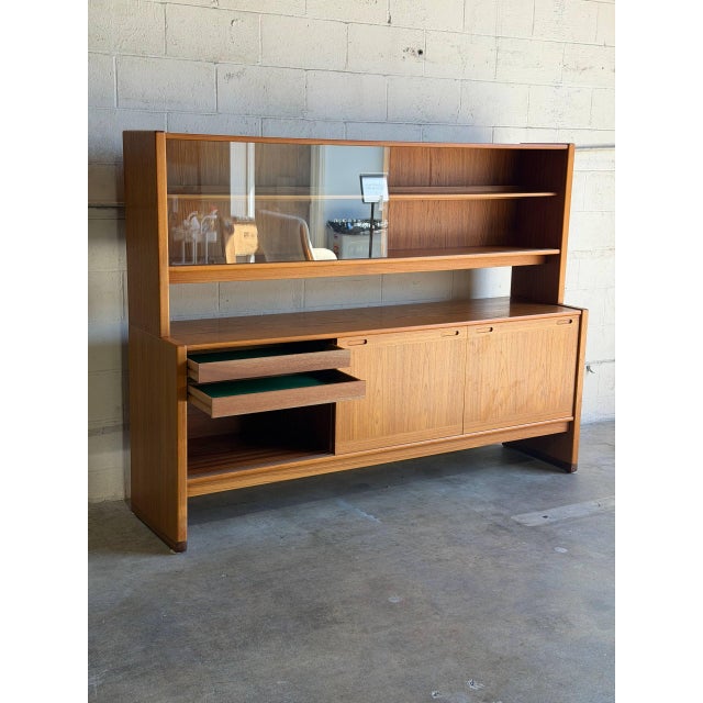 Mid-Century Modern Skovby Teak Credenza and Hutch With Glass Sliding Doors Danish Mid-Century Modern 1970s For Sale - Image 3 of 14