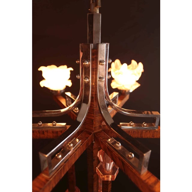Art Deco Glass Chrome Plated Chandelier For Sale - Image 6 of 7