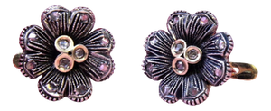 Gold and Silver Earrings with Flower-Shaped Diamond Chips, Set of 2