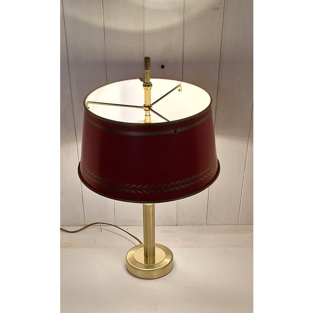 Vintage Table Lamp with Brass Frame and Red Metal Shade, 2000s For Sale - Image 3 of 7
