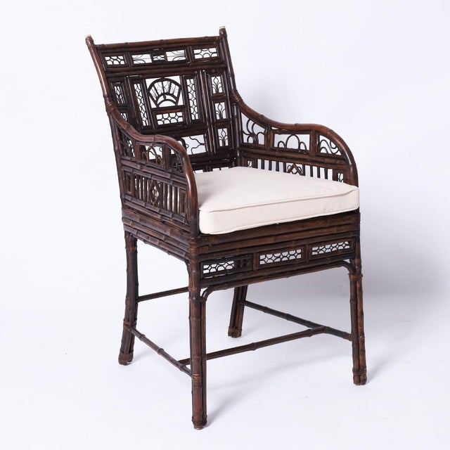 Chinese Chinese Export Bamboo and Rattan Pair of Chairs and Stand For Sale - Image 3 of 15