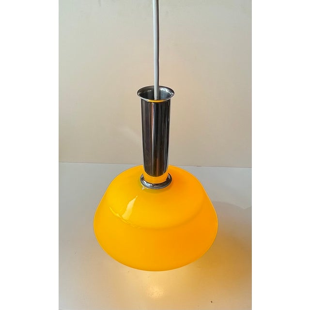 Vintage Italian Pendant Lamp in Yellow Glass and Chrome Plating, 1970s For Sale - Image 10 of 11
