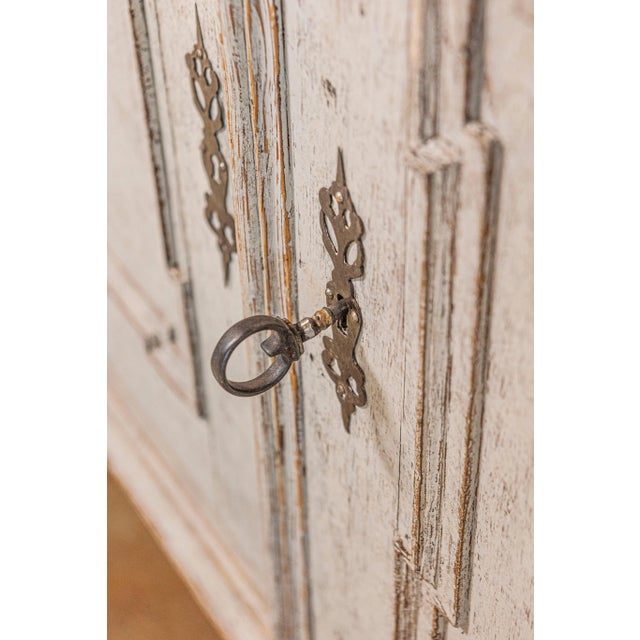 Swedish Baroque, 1740s Painted Buffet with Carved Doors and Pull Out Drawer For Sale - Image 9 of 9