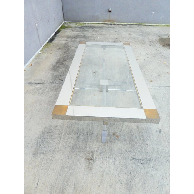 Stainless Steel , Brass and Lucite Rectangular Coffee Table For Sale - Image 4 of 12