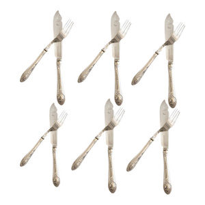 Antique English Silver Plated Sterling Handle Fish Set, Service for 6