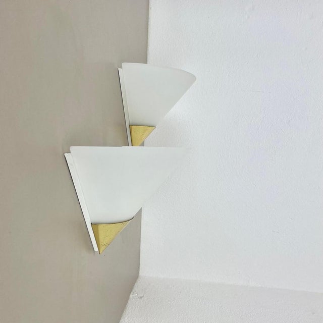 Metal Vintage Brass and Satin Glass Wall Lights from Glashütte Limburg, 1970s, Set of 2 For Sale - Image 7 of 18