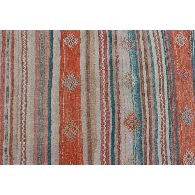 Colorful Vintage Turkish Embroidered Kilim With Stripes and Geometric Motifs 5'5 X 10'4 For Sale - Image 9 of 14