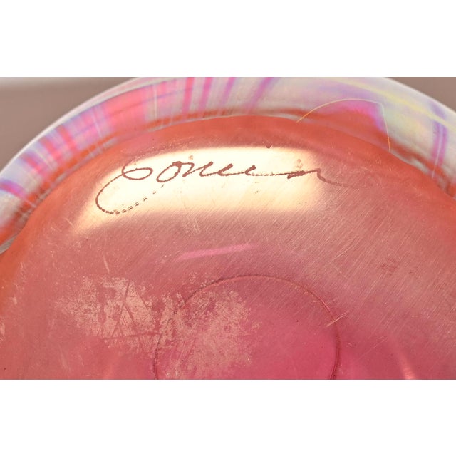 Louis Comfort Tiffany Style Iridescent Art Glass Pulled Feather Vase by Stephen Correia For Sale - Image 11 of 13