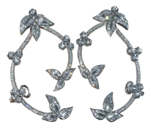 Gorgeous Natural 4.1Cts VS F Diamond 18K Solid Gold Chandelier Cuff Earrings, A Pair