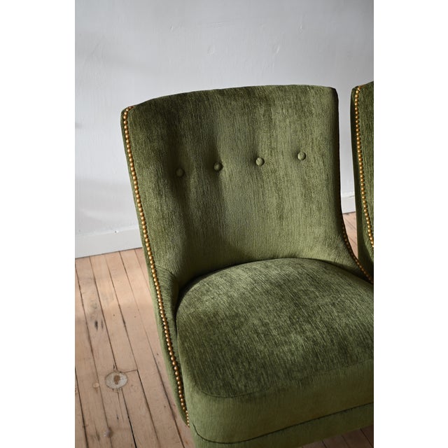 Mid 20th Century Emerald Green Slipper Chairs, a Pair For Sale - Image 5 of 12