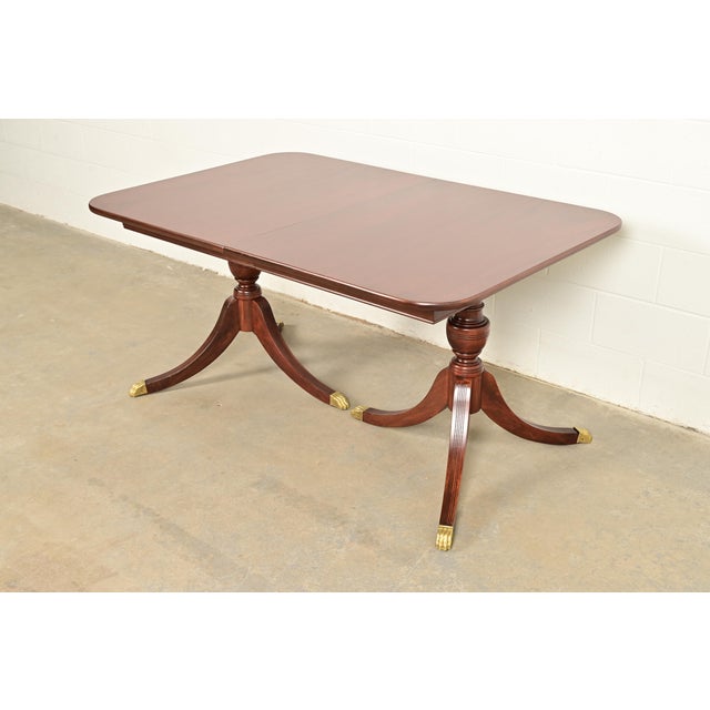 Baker Furniture Style Georgian Mahogany Double Pedestal Extension Dining Table, Newly Refinished For Sale - Image 18 of 18