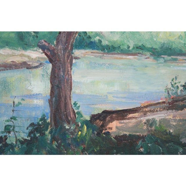 1962 Vintage Elaine Donenfeld Impressionist Woodland Landscape Painting 29" For Sale - Image 10 of 12