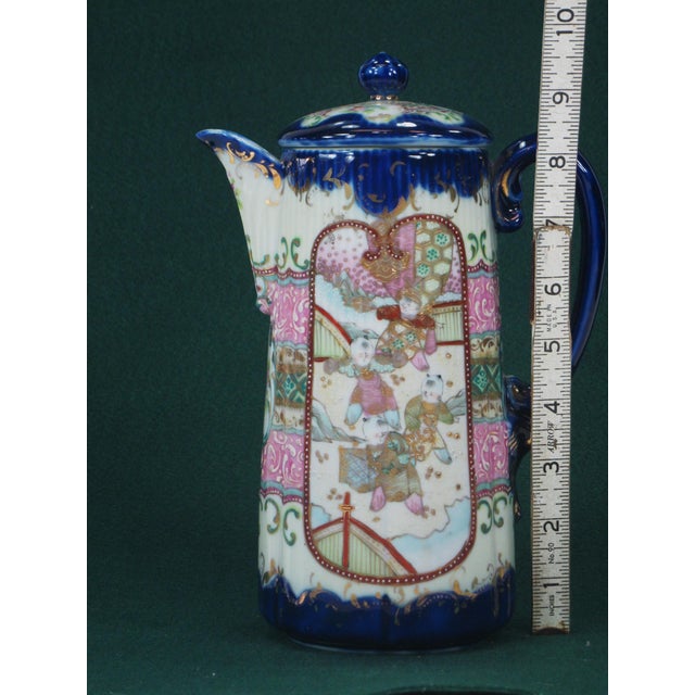 Chocolate Pot Antique Japanese Satsuma Figurine Oriental Pitcher Hand Painted For Sale - Image 16 of 18