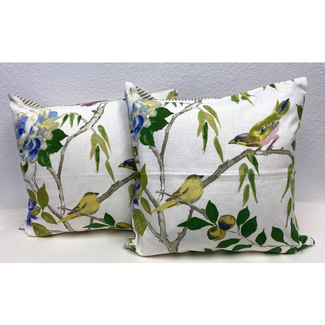 Textile Pair of 22" Square Pillows With Bird & Floral Print - Made in Uk. For Sale - Image 7 of 7