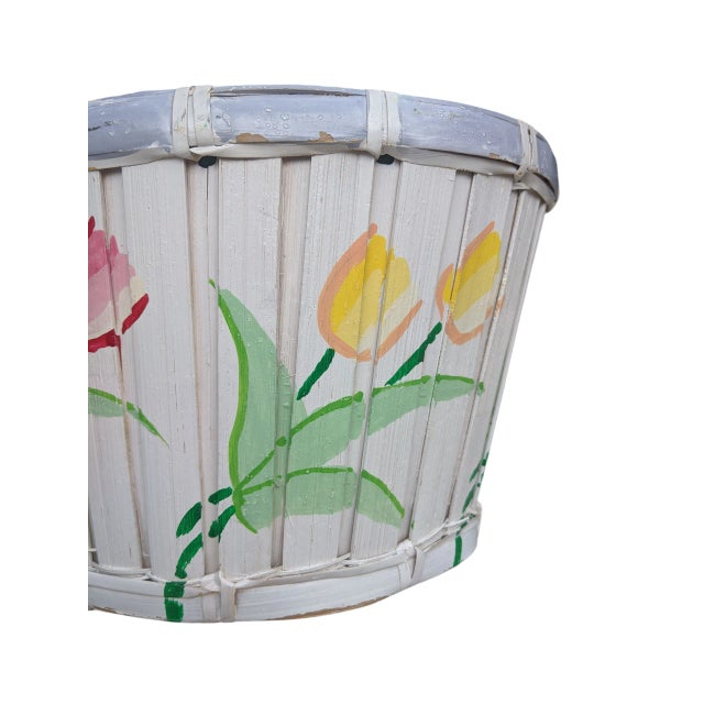 Vintage Hand Painted Tulip Easter Basket With Handle For Sale In Charlotte - Image 6 of 14