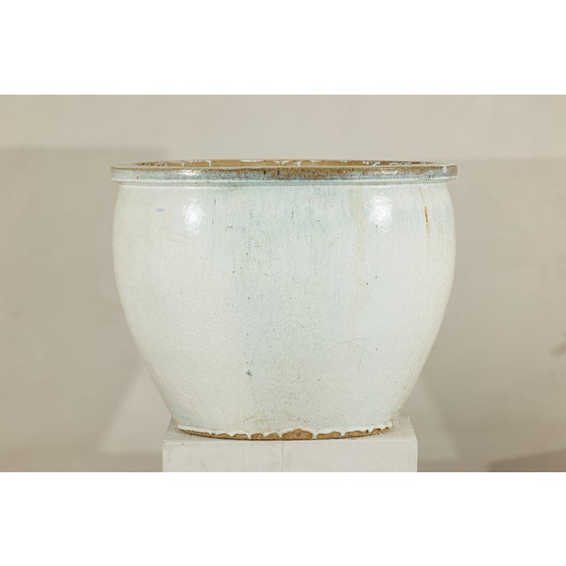 Large Mid-20th Century Chinese Crackle-Glazed Ceramic Planter in Soft White For Sale - Image 13 of 18