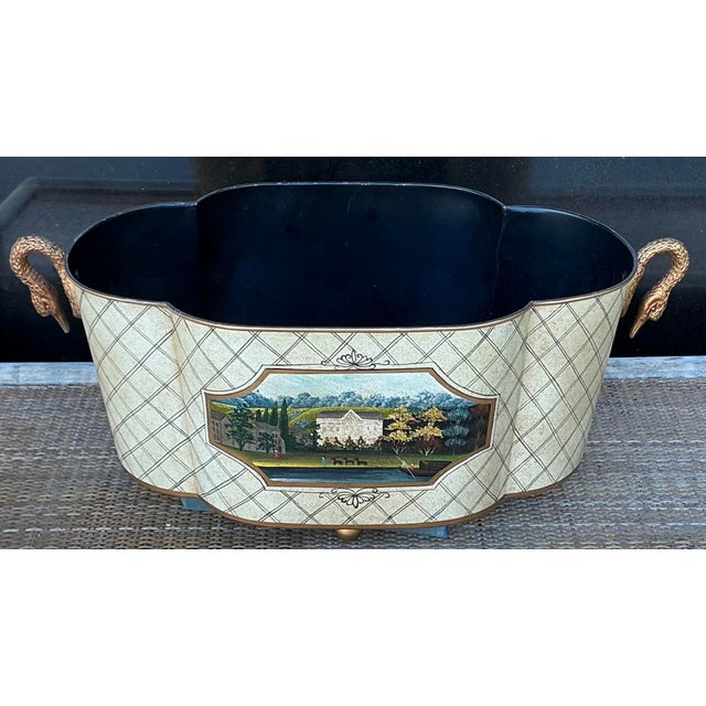 This is a lovely large scale neoclassical style tole planter by Decorative Crafts. It is marked. And in very good...