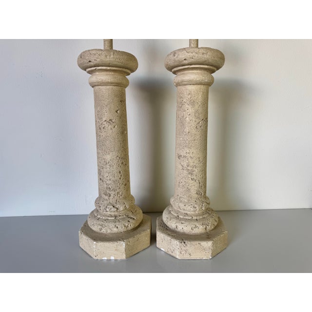 Postmodern 1980s Vintage Faux-Coralstone Plaster Table Lamps - a Pair For Sale - Image 3 of 10