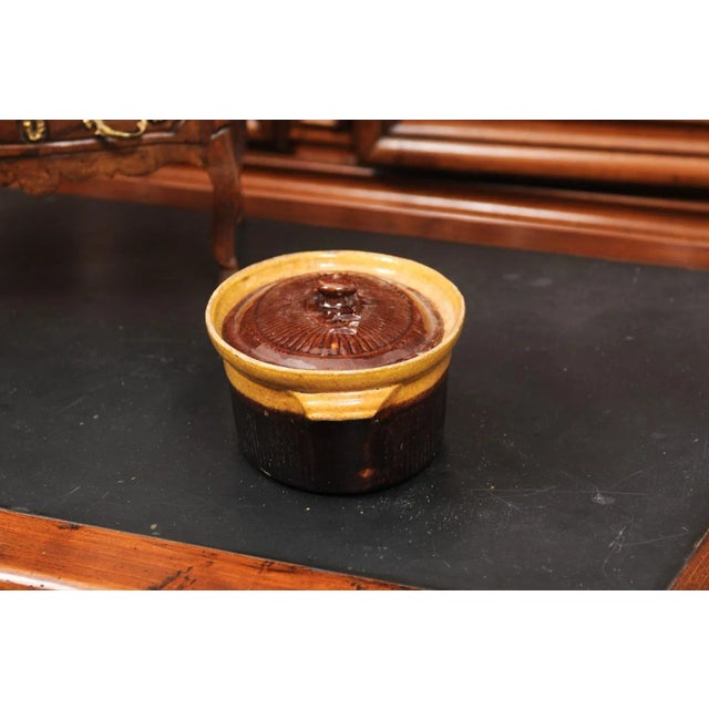 Rustic French 19th Century Covered Pâté Terrine with Brown and Gold Glaze For Sale - Image 11 of 12