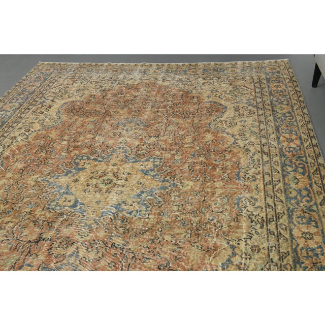 1970s Vintage Turkish Oushak Handmade Wool Cotton Orange Area Rug For Sale In San Francisco - Image 6 of 12