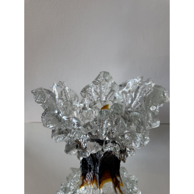 Amber and Clear Ice Glass Vase with Torn Crown Rim by Pertti Santalahti for Humppila, Finland, 1970s For Sale - Image 9 of 15