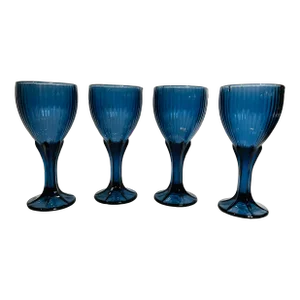 Fostoria Monet Dark Blue Wine Glasses Goblets Set of 4