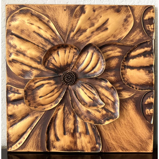 Metal Circa 2016 Applied Bas & High Relief-Style Metal Hibiscus Petals & Pistils Wall Art Plaques – Set of 3 For Sale - Image 7 of 17