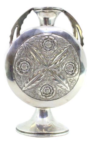 Canteen-Shaped Silver Jug with Floral Reliefs and Cut-Out Handles