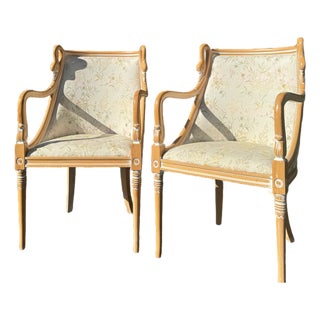 1960s Harris Marcus French Empire-Style Swan Carved Armchairs – Pair For Sale