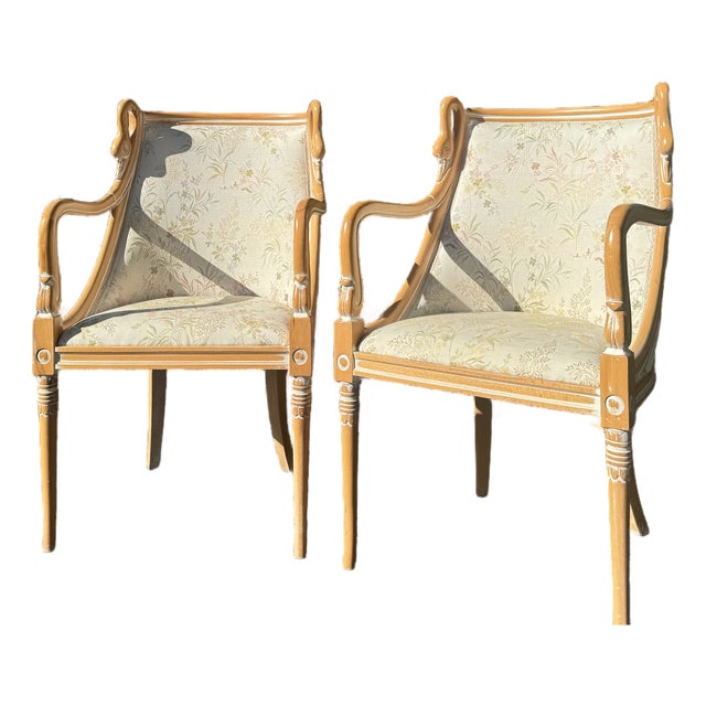 1960s Harris Marcus French Empire-Style Swan Carved Armchairs – Pair For Sale