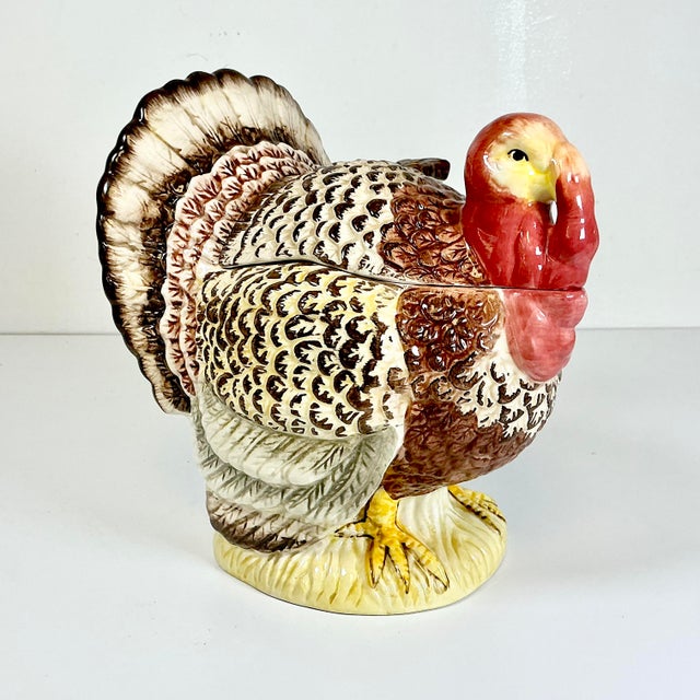 1970s Vintage Americana Boho Chic Arts & Crafts Turkey Soup Tureen With Ladle For Sale - Image 6 of 18