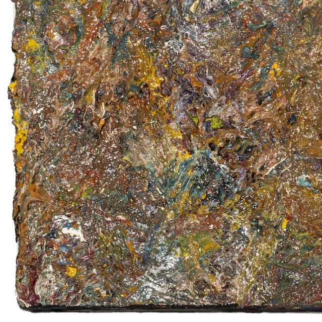 Andy Miller (American, b. 1950), Abstract Composition, Oil on Canvas, 1986, impasto details, brown with yellow and blue...