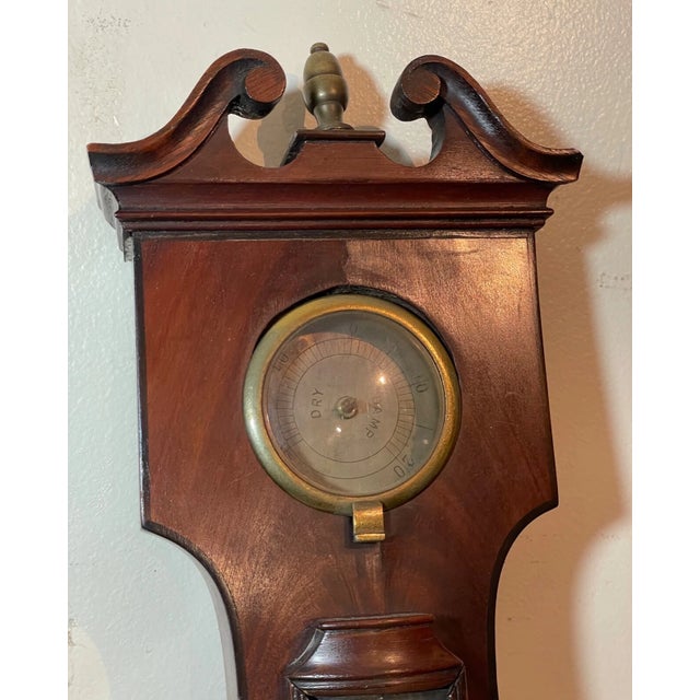 Large Antique 19th Century A. Gatty Mahogany Banjo Barometer Weather Instrument For Sale - Image 12 of 17