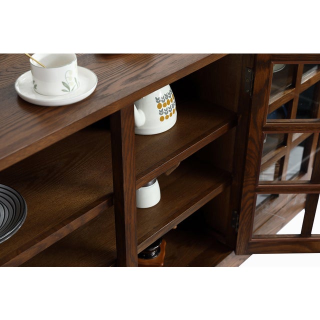 Mission Oak 3 Door Console, Tv Stand - Walnut (W1) For Sale In Chicago - Image 6 of 9
