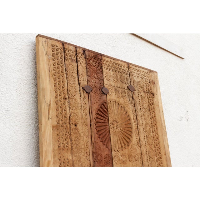 Tribal Antique Heavily Carved Fusion Collage Door For Sale - Image 3 of 8