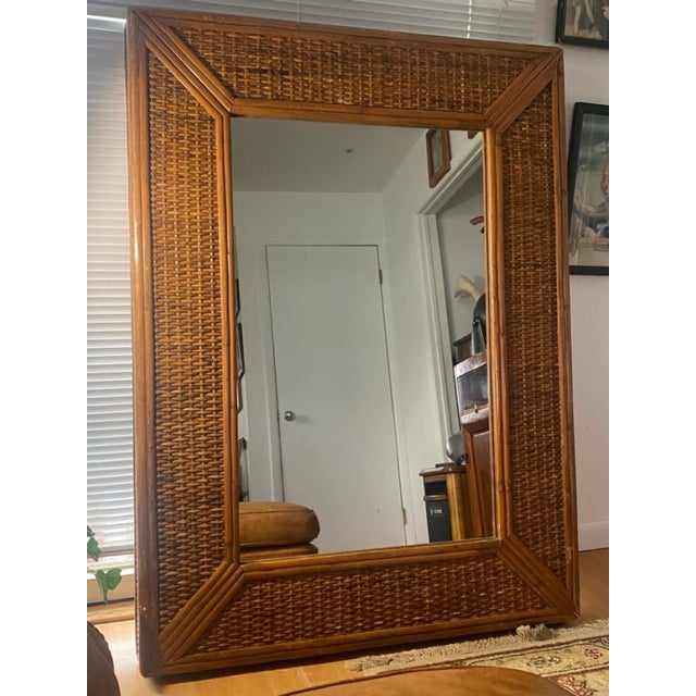 Mid 20th Century Modern Rattan & Bamboo Rectangular Mirror For Sale - Image 4 of 10