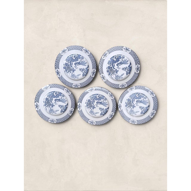 Antique English Wood & Sons "Yuan" Blue & White Transferware Dinner Plates, Set of 5 For Sale - Image 13 of 16