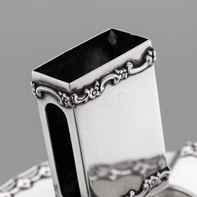 Metal Antique American Silver Ashtray and Match Box Holder by Tiffany & Co, 1890s For Sale - Image 7 of 13