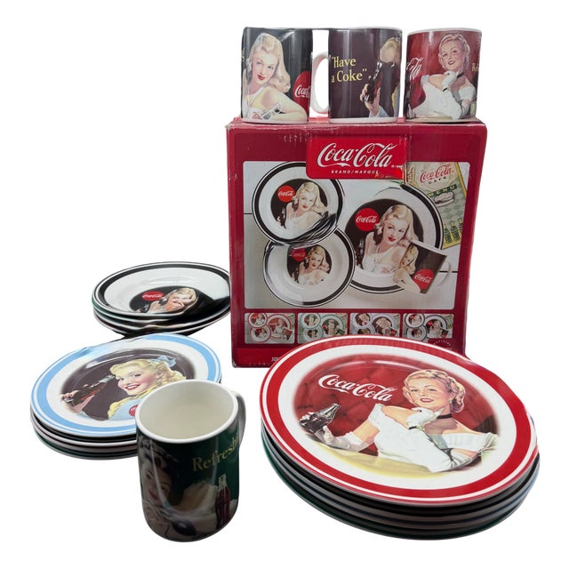 Vintage Coca-Cola American Girls Dinnerware Set, 1980s, Set of 16 For Sale