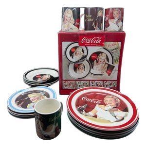 Vintage Coca-Cola American Girls Dinnerware Set, 1980s, Set of 16
