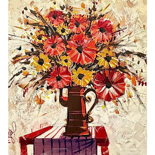 1960s Vintage Vbrant Rare Lee Reynolds Monumental Abstract Impressionist Impasto Floral Oil Painting Signed Framed For Sale - Image 5 of 12
