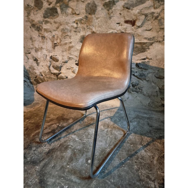 Tan French Sled Base Chairs in Beige-Taupe Vinyl, 1976, Set of 4 For Sale - Image 8 of 18