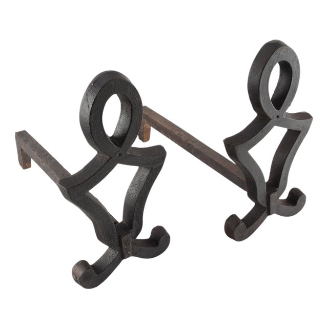 Ironwork for the Hearth: Early 20th C. Wrought Iron Andirons For Sale