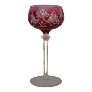 Vintage Val Saint-Lambert Hock Wine Glass Cut to Clear Crystal Roemer Ruby Red Signed